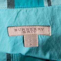 Pre Owned قميص بربري بريت قطن كاروهات أزرق بأزرار أمامية مقاس صغير - سمول