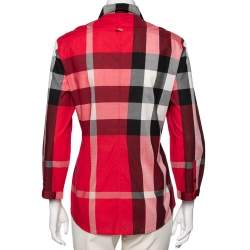 Pre Owned Burberry Brit Red Checkered Button Front Long Sleeve Shirt L