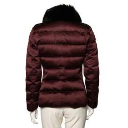 Pre Owned Burberry Brit Burgundy Synthetic Fox Fur Trimmed Puffer Jackets S