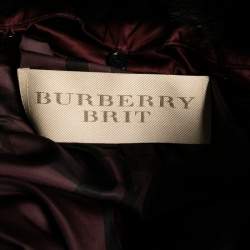 Pre Owned Burberry Brit Burgundy Synthetic Fox Fur Trimmed Puffer Jackets S