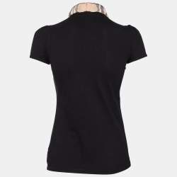 Pre Owned Burberry Brit Black Honeycomb Knit Nova Check Collar Detail Polo T-Shirt S