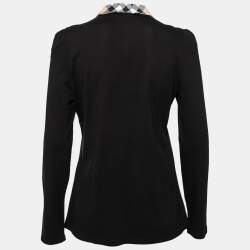 Pre Owned Burberry Brit Black Cotton Pique Nova Check Trim Detail Polo T-Shirt L