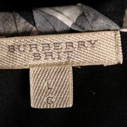 Pre Owned Burberry Brit Black Cotton Pique Nova Check Trim Detail Polo T-Shirt L