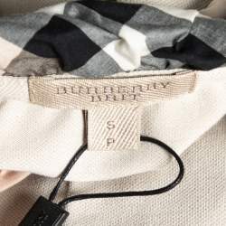 Pre Owned Burberry Brit Beige Honeycomb Knit Nova Check Collar Detail Polo T-Shirt S
