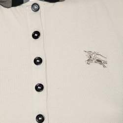 Pre Owned Burberry Brit Beige Honeycomb Knit Nova Check Collar Detail Polo T-Shirt S