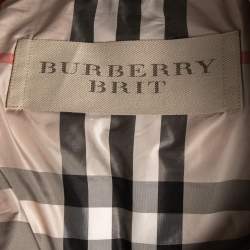 Pre Owned Burberry Brit Purple Synthetic Sleeveless Belted Puffer Hooded Jacket XS