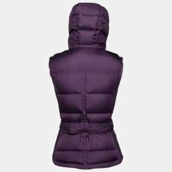 Pre Owned Burberry Brit Purple Synthetic Sleeveless Belted Puffer Hooded Jacket XS