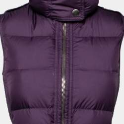 Pre Owned Burberry Brit Purple Synthetic Sleeveless Belted Puffer Hooded Jacket XS