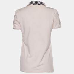 Pre Owned Burberry Brit Pink Cotton Pique Nova Check Collar Detail Polo T-Shirt M
