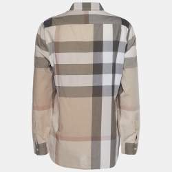 Pre Owned Burberry Brit Beige Novacheck Print Cotton Concealed Button Front Shirt L