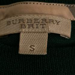 Pre Owned Burberry Brit Green Merino Wool Nova Check Cuff Detail Sweater S