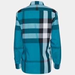 Burberry Brit Blue Exploded Check Cotton Concealed Button Shirt L