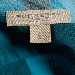 Burberry Brit Blue Exploded Check Cotton Concealed Button Shirt L