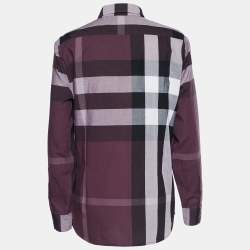 Burberry Purple Exploded Check Cotton Concealed Button Shirt L
