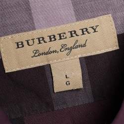 Burberry Purple Exploded Check Cotton Concealed Button Shirt L