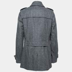 Pre Owned Burberry Brit Grey Wool Double Breasted Belted Coat S