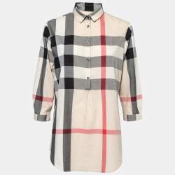 Pre Owned Burberry Brit Beige Novacheck Cotton Half Placket Detail Tunic S