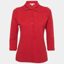 Burberry Brit Red Cotton Pique Long Sleeve Polo Shirt M