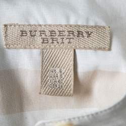 Pre Owned Burberry Brit Off White Checked Cotton Sleeveless Belted Shirt Dress S