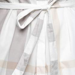 Pre Owned Burberry Brit Off White Checked Cotton Sleeveless Belted Shirt Dress S