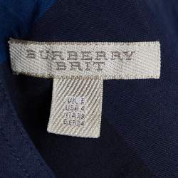 Burberry Brit Navy Blue Giant Check Cotton Ruffled Button Front Blouse S