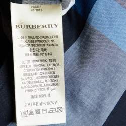 Burberry Brit Navy Blue Giant Check Cotton Ruffled Button Front Blouse S