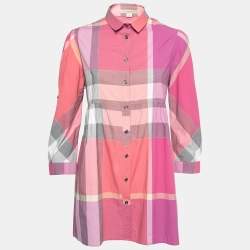 Burberry Brit Pink Novacheck Cotton Button Front Shirtdress M
