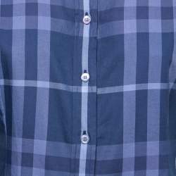 Pre Owned Burberry Brit Dark Blue Check Cotton Long-Sleeve Shirt M