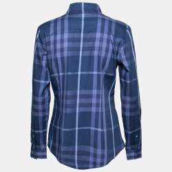 Pre Owned Burberry Brit Dark Blue Check Cotton Long-Sleeve Shirt M