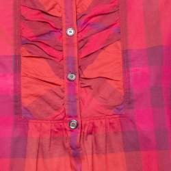 Pre Owned Burberry Brit Pink Madras Check Cotton Ruched Neck Detail Tunic S