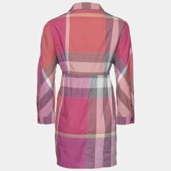 Pre Owned Burberry Brit Pink Nova Check Cotton Button Front Shirt Dress L