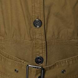 Pre Owned Burberry Brit Olive Green Stretch Cotton Belted Button Front Dress S