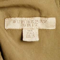 Pre Owned Burberry Brit Olive Green Stretch Cotton Belted Button Front Dress S