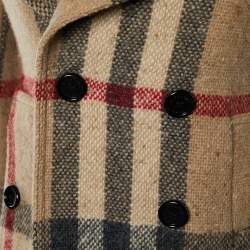 Burberry Brit Beige Giant Check Wool Plumton Pea Coat M