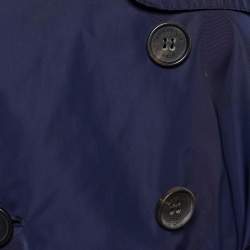 Burberry Brit Navy Blue Synthetic Balmoral Hooded Trench Coat L