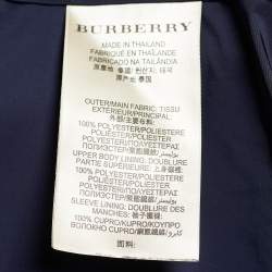 Burberry Brit Navy Blue Synthetic Balmoral Hooded Trench Coat L