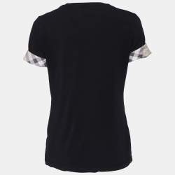 Pre Owned Burberry Brit Black Cotton Knit Nova Check Detail Roundneck T-Shirt L