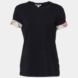Pre Owned Burberry Brit Black Cotton Knit Nova Check Detail Roundneck T-Shirt L
