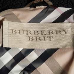 Pre Owned Burberry Brit Brown Quilted Faux Shearling Collar Cropped Jacket L