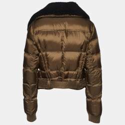 Pre Owned Burberry Brit Brown Quilted Faux Shearling Collar Cropped Jacket L