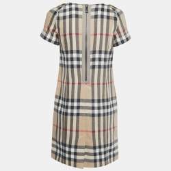 Pre Owned Burberry Brit Beige Nova Check Wool Fleece Midi Dress S