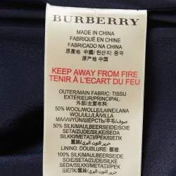 Pre Owned Burberry Brit Navy Blue Striped Wool & Silk Pleated Midi Dress S