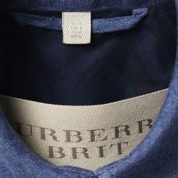 Pre Owned Burberry Brit Blue Linen Short Trench Coat M