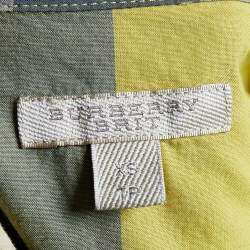 Pre Owned Burberry Brit Grey and Yellow Novacheck Cotton Ruched Placket Detail Shirt XS