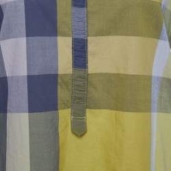 Pre Owned Burberry Brit Grey and Yellow Novacheck Cotton Ruched Placket Detail Shirt XS