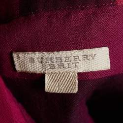 Pre Owned Burberry Brit Magenta Checkered Cotton Button Front Shirt L