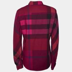 Pre Owned Burberry Brit Magenta Checkered Cotton Button Front Shirt L