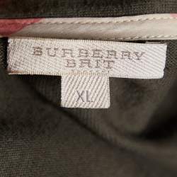 Pre Owned Burberry Brit Olive Green Cotton Knit Button Front Cardigan XL