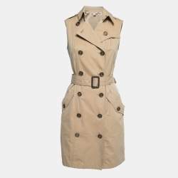 Pre Owned Burberry Brit Beige Gabardine Sleeveless Belted Trench Coat S
