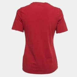 Pre Owned Burberry Brit Red Stretch Cotton Nova Check Trim Round Neck T-Shirt M